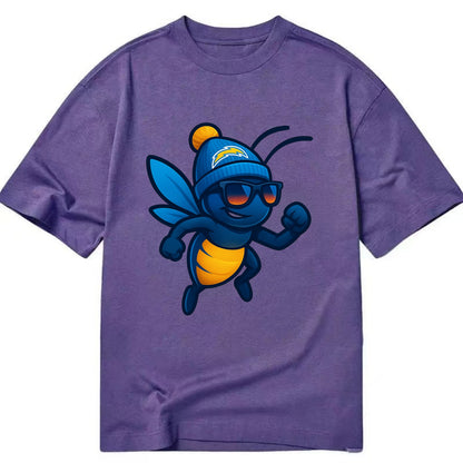 LA Lightning Bug wearing Chargers powder blue and gold beanie with pom pom and - Classic T-shirt - Purple
