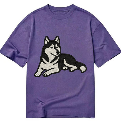 Siberian Husky - Black and white relaxed Classic T-shirt - Purple