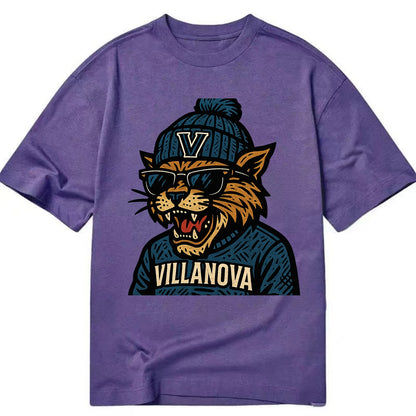Villanova Wildcat wearing Villanova beanie with V patch - Classic T-shirt - Purple