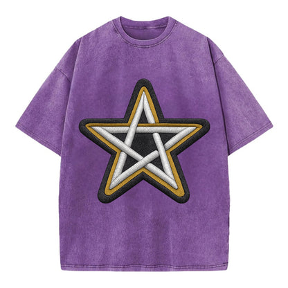 PENTAGRAM STAR - five point star in silver , protection - Vintage T-shirt - Purple