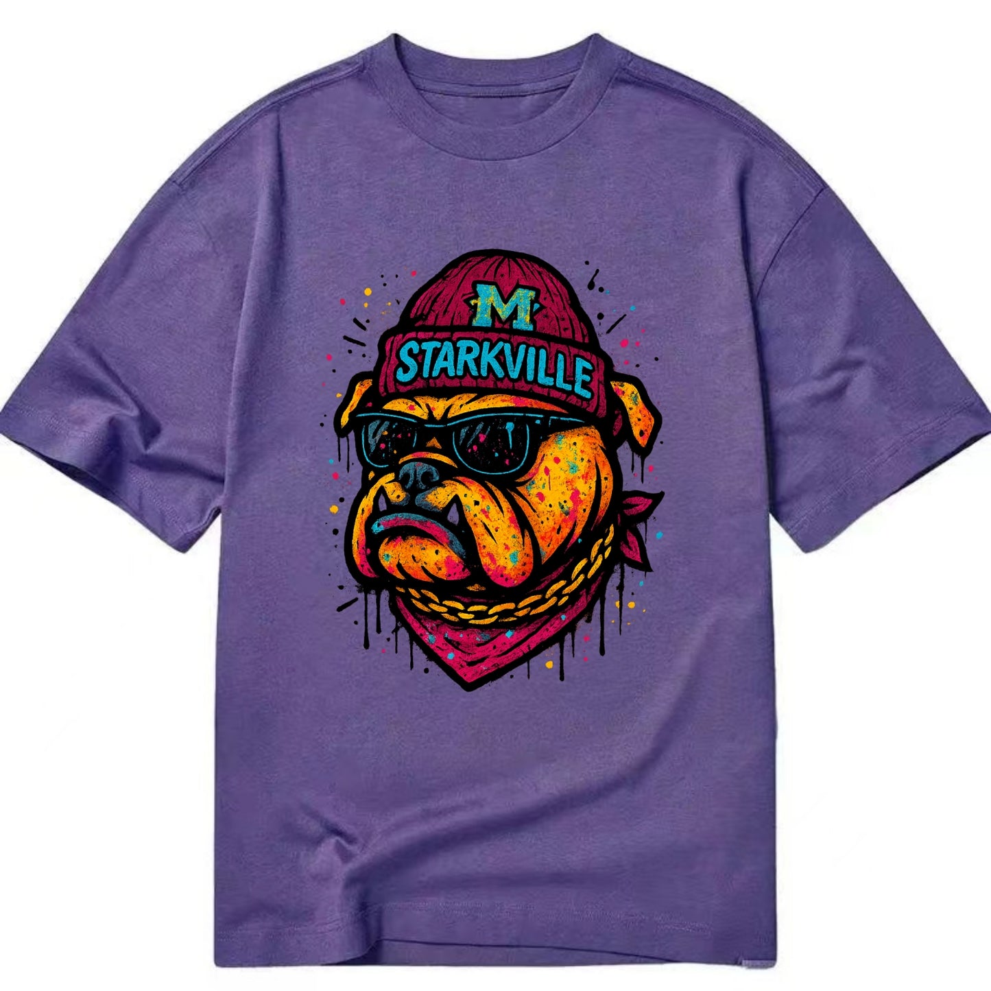 Starkville Bulldog wearing Mississippi State beanie with M patch - Classic T-shirt - Purple