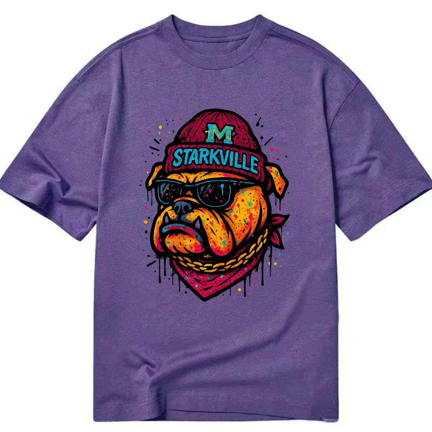 Starkville Bulldog wearing Mississippi State beanie with M patch - Classic T-shirt - Purple