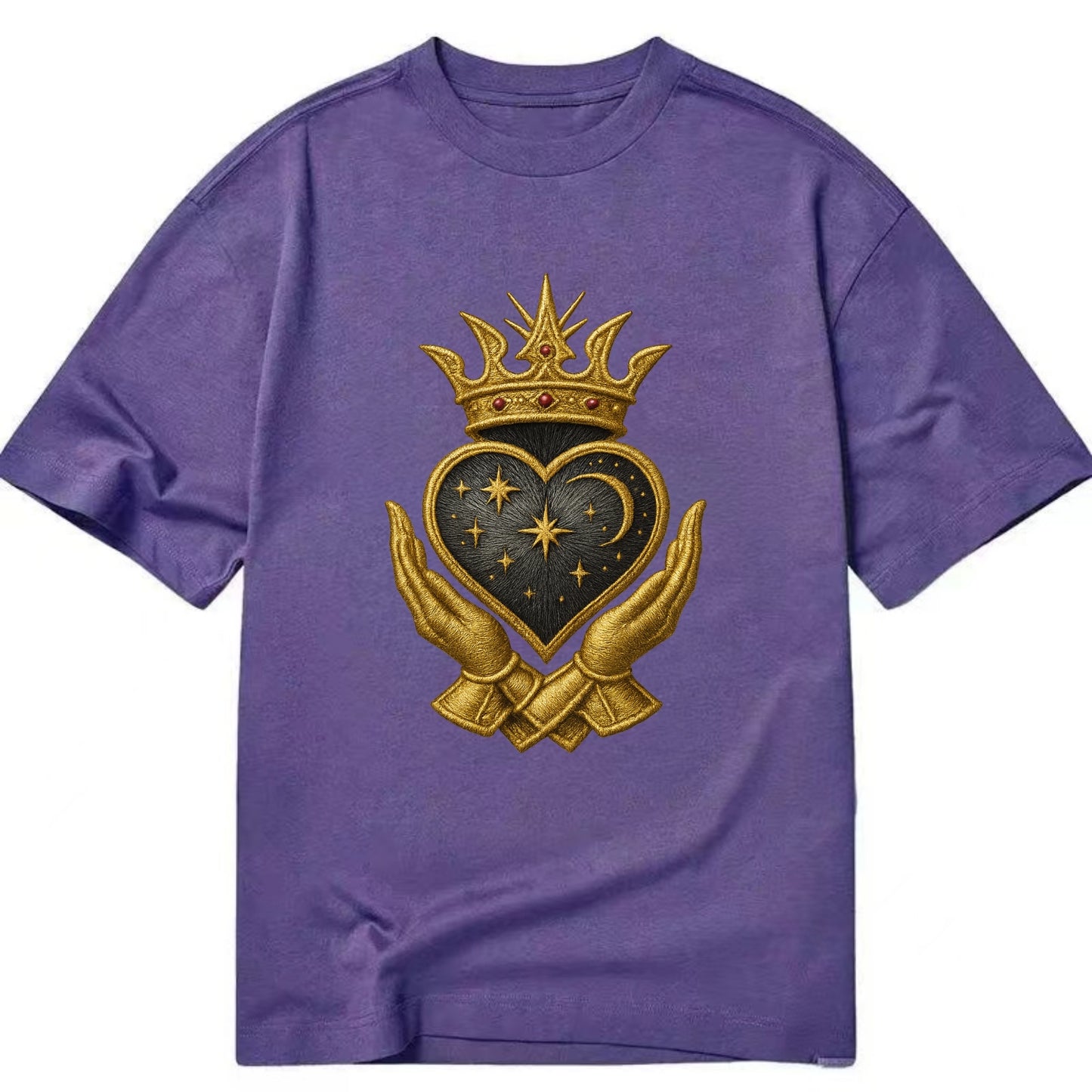 Hammered bronze warrior crown anchoring a dark steel heart with shield-bearing - Classic T-shirt - Purple
