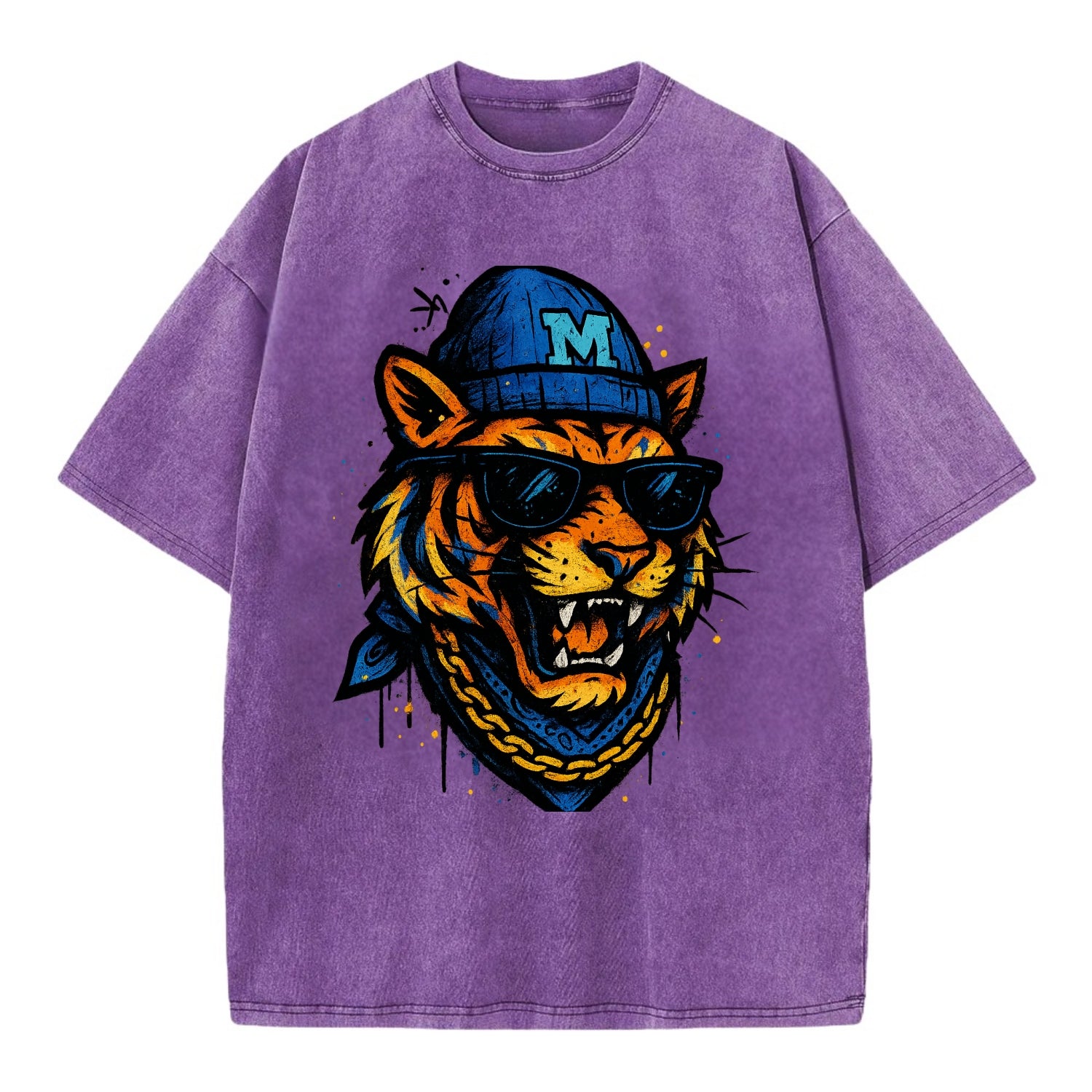 Memphis Tiger wearing Memphis beanie with M patch - Vintage T-shirt - Purple