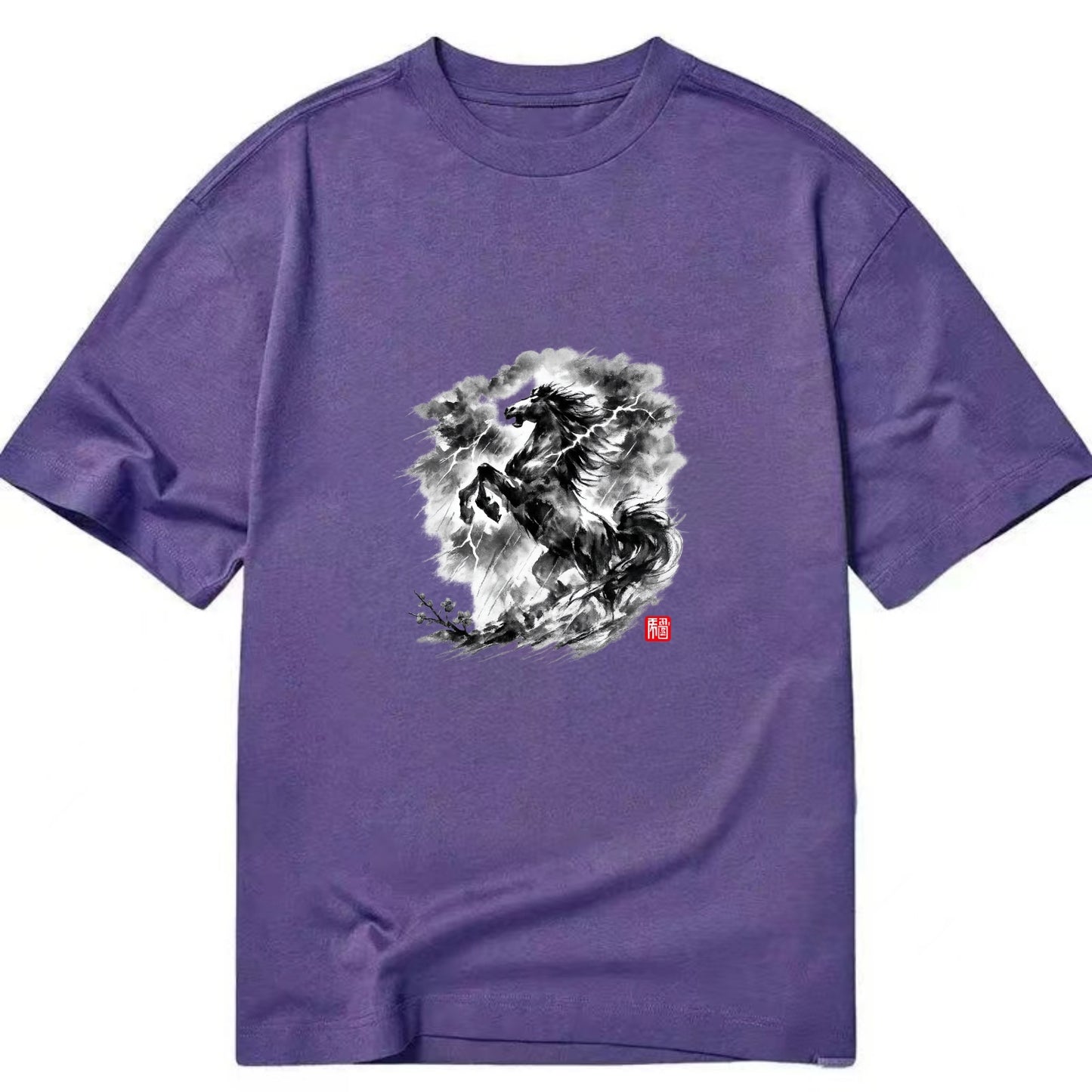 THUNDER HORSE | Storm horse with lightning elements | Dramatic storm clouds - Classic T-shirt - Purple