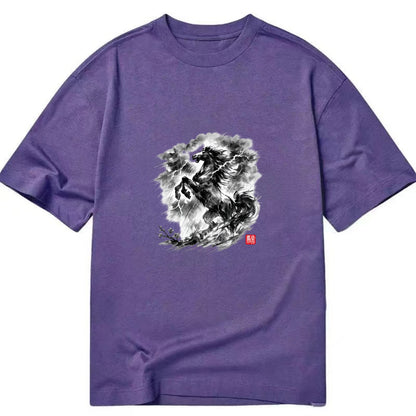 THUNDER HORSE | Storm horse with lightning elements | Dramatic storm clouds - Classic T-shirt - Purple