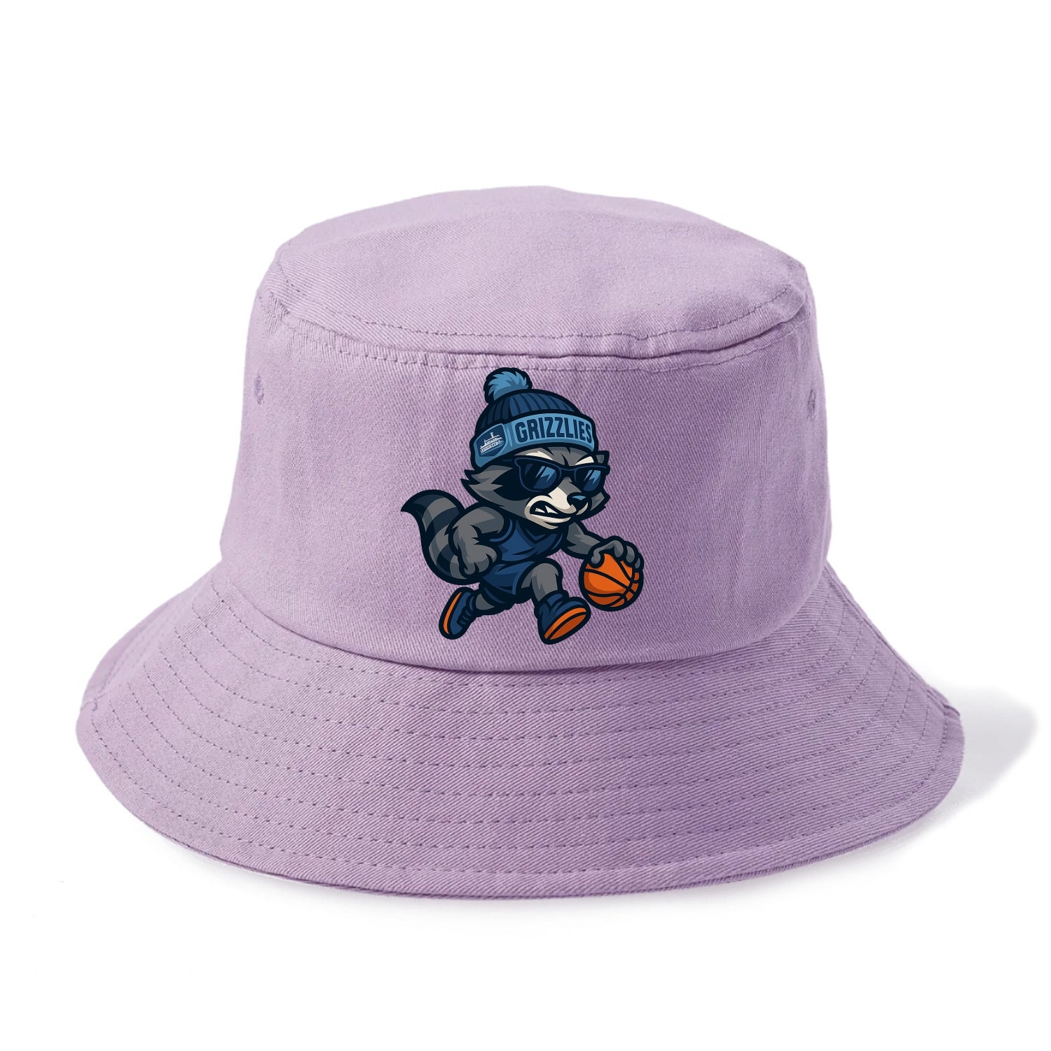 Memphis Raccoon wearing Grizzlies beanie with riverboat patch and wayfarer sunglasses - Bucket Hat - Purple