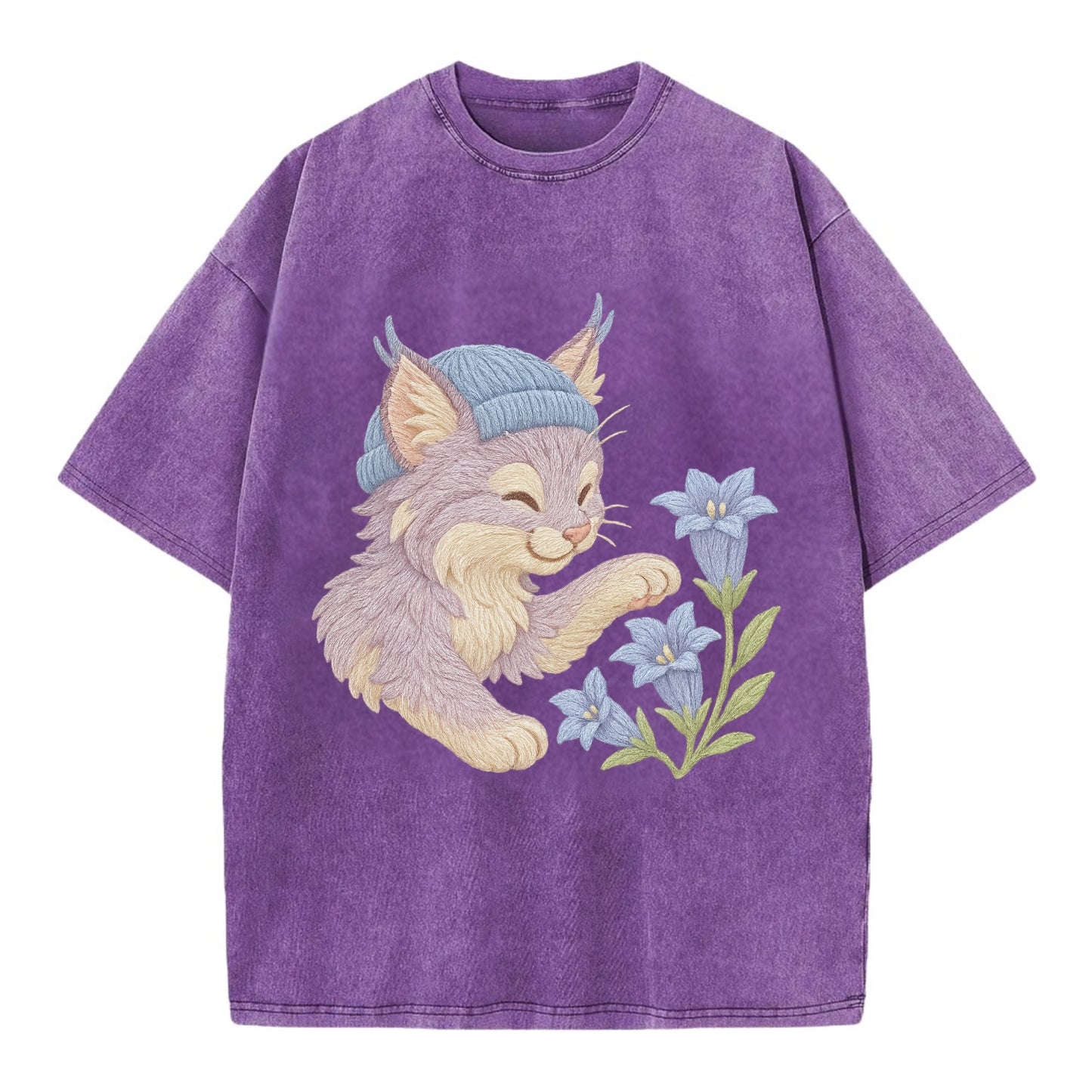 Lynx and Gentian  - Vintage T-shirt - Purple