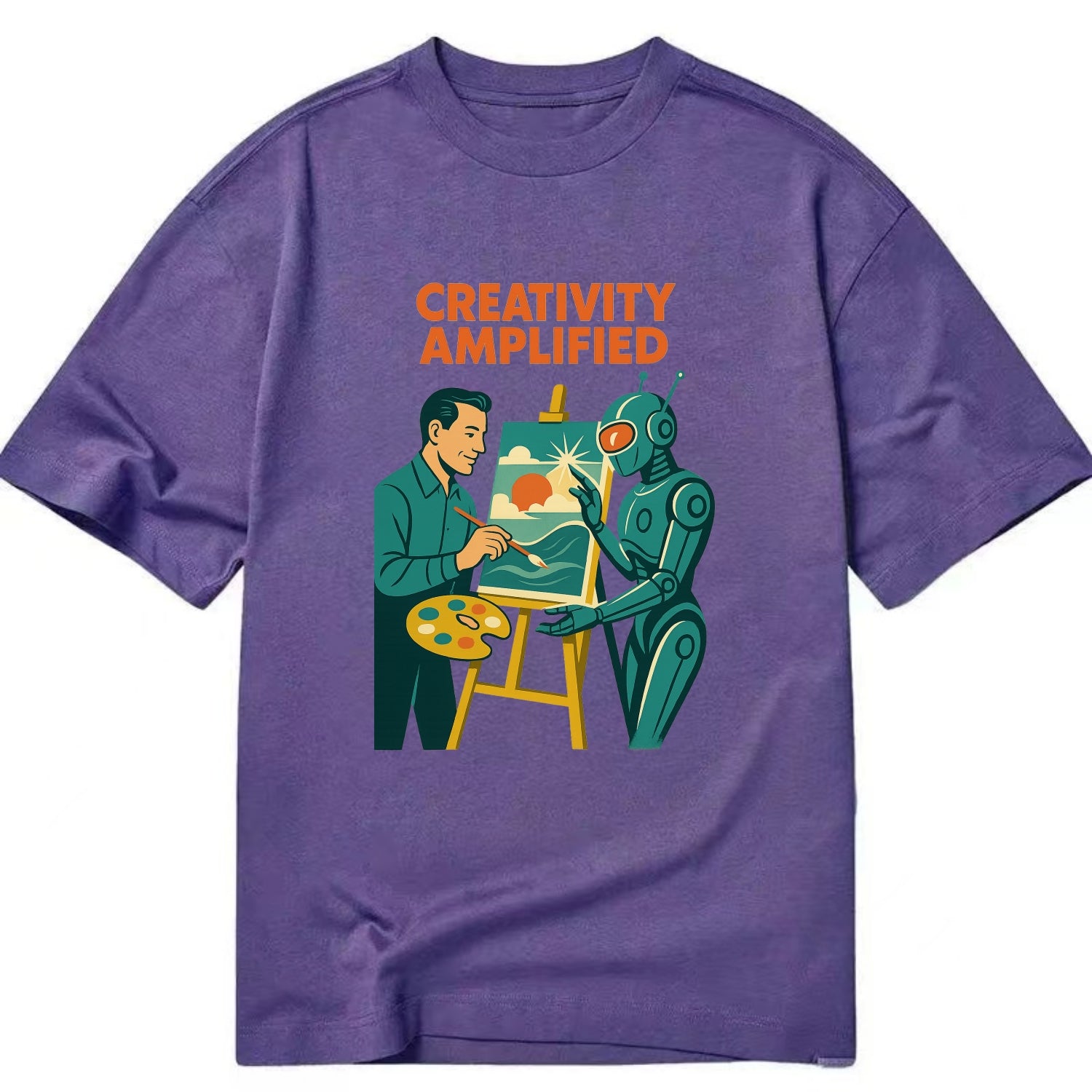 Artist and AI creating beautiful masterpiece together - "Creativity Amplified" - - Classic T-shirt - Purple