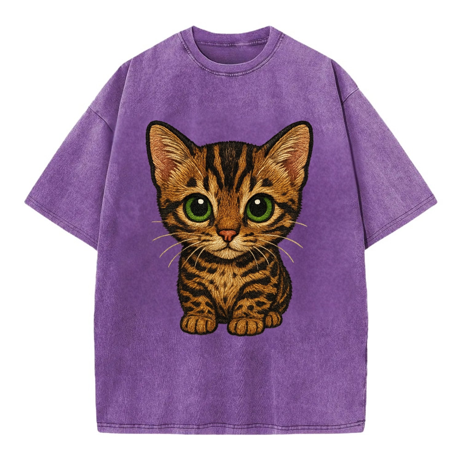 Baby Bengal Kitten - spotted/marbled wild coat, green eyes, athletic build, - Vintage T-shirt - Purple