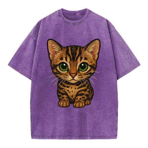 Baby Bengal Kitten - spotted/marbled wild coat, green eyes, athletic build, - Vintage T-shirt