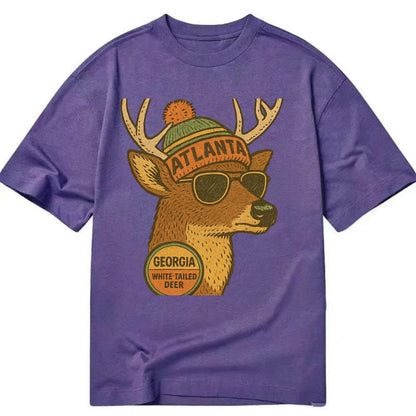 Georgia White-tailed Deer wearing Atlanta beanie with pom pom and wayfarer - Classic T-shirt - Purple