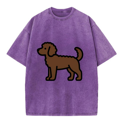 Labradoodle - Chocolate curly flat side profile - Vintage T-shirt - Purple