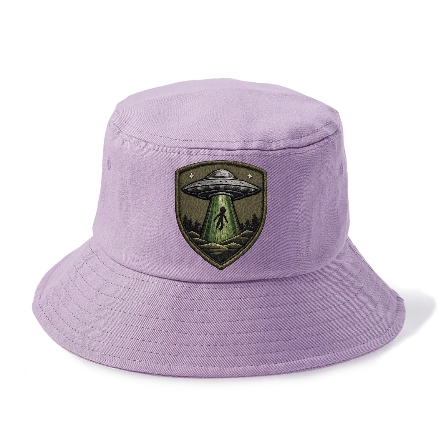 UFO ALIEN - flying saucer with beam in silver and green , extraterrestrial - Bucket Hat - Purple