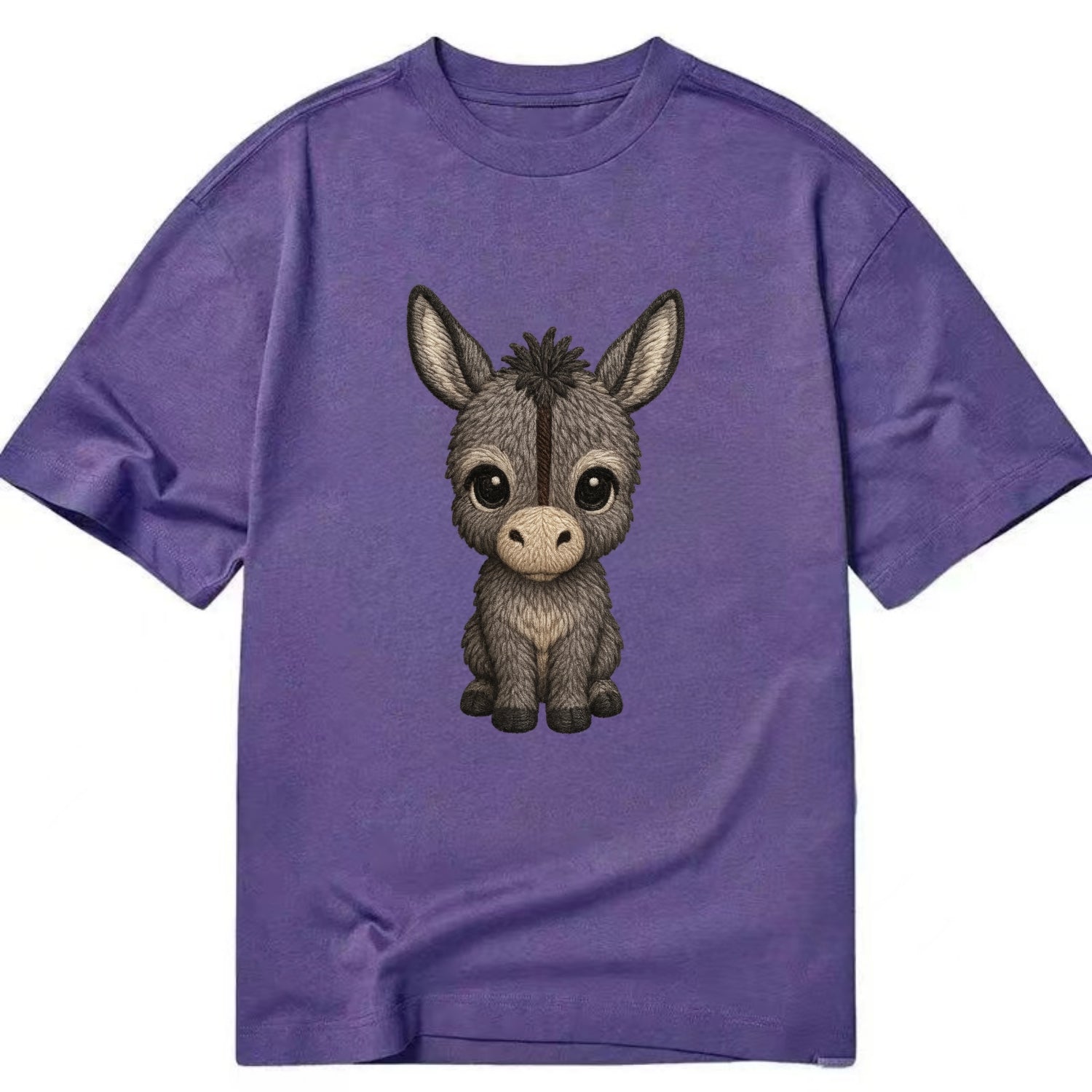 Baby Donkey Foal - gray fluffy, long ears, dark stripe, gentle eyes, - Classic T-shirt - Purple