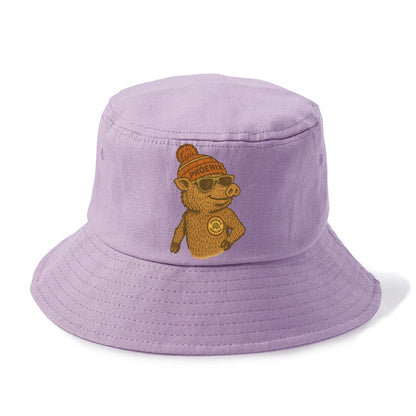 Phoenix Javelina wearing Phoenix beanie with pom pom and wayfarer sunglasses - Bucket Hat - Purple