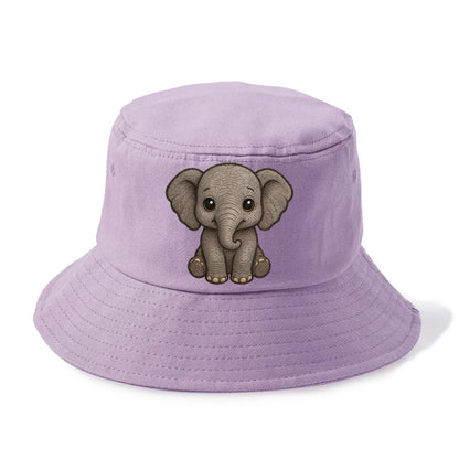 Baby Elephant - gray wrinkly, tiny trunk, large floppy ears, kind dark eyes, - Bucket Hat - Purple