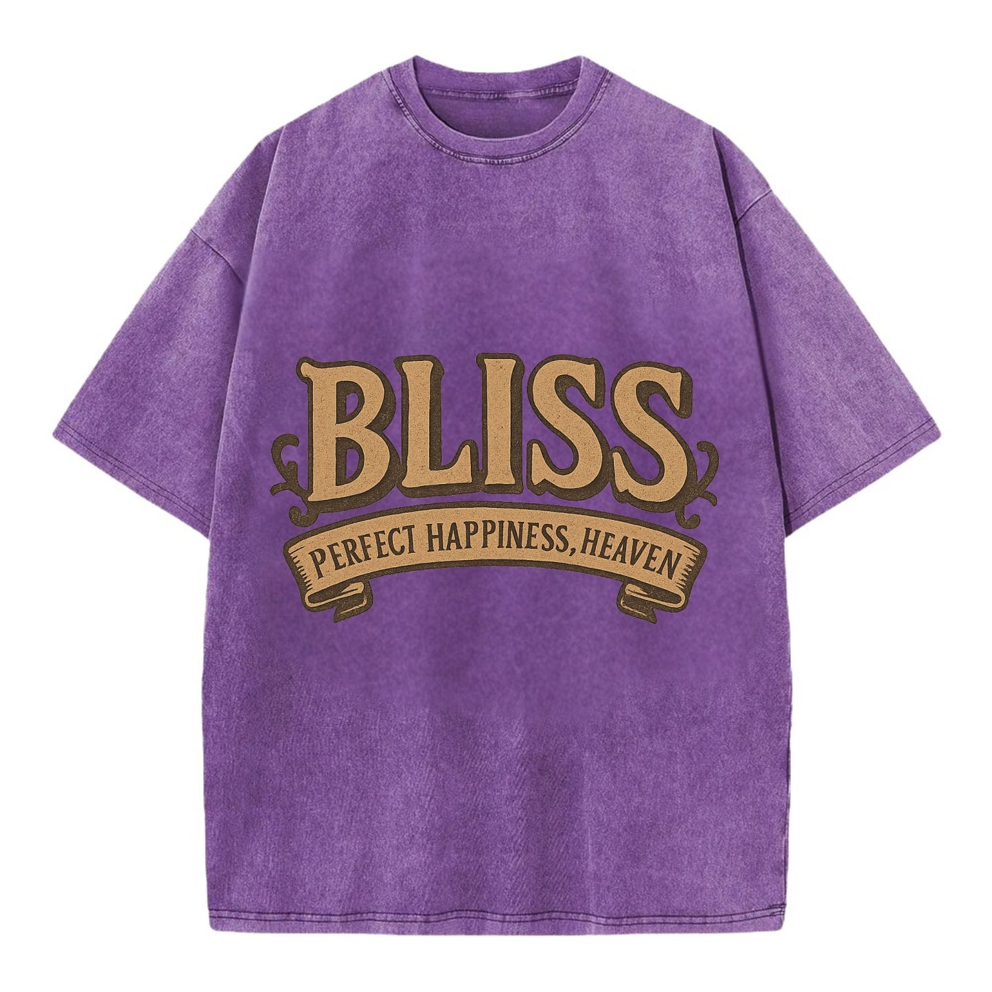 Bold typography design - "BLISS" - perfect happiness, heaven - Vintage T-shirt - Purple