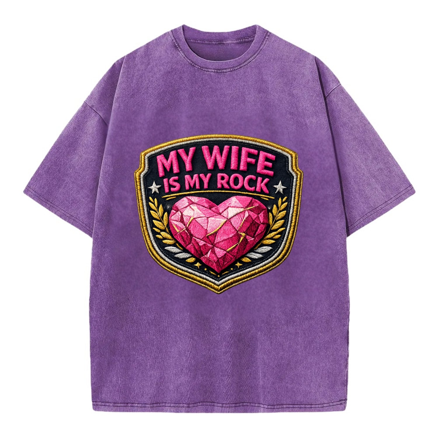 MY WIFE IS MY ROCK - pink rock heart - pink - solid wife - Vintage T-shirt - Purple