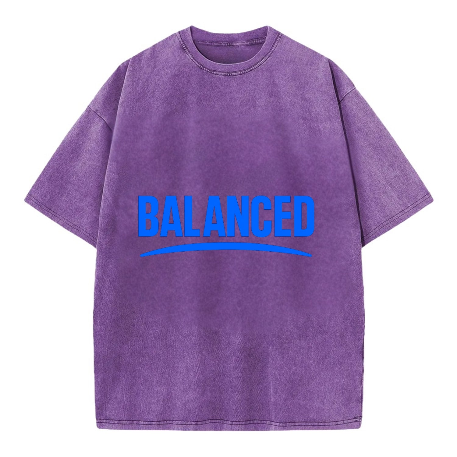 Bold typography design - "BALANCED" - harmony, equilibrium, centered life - Vintage T-shirt - Purple