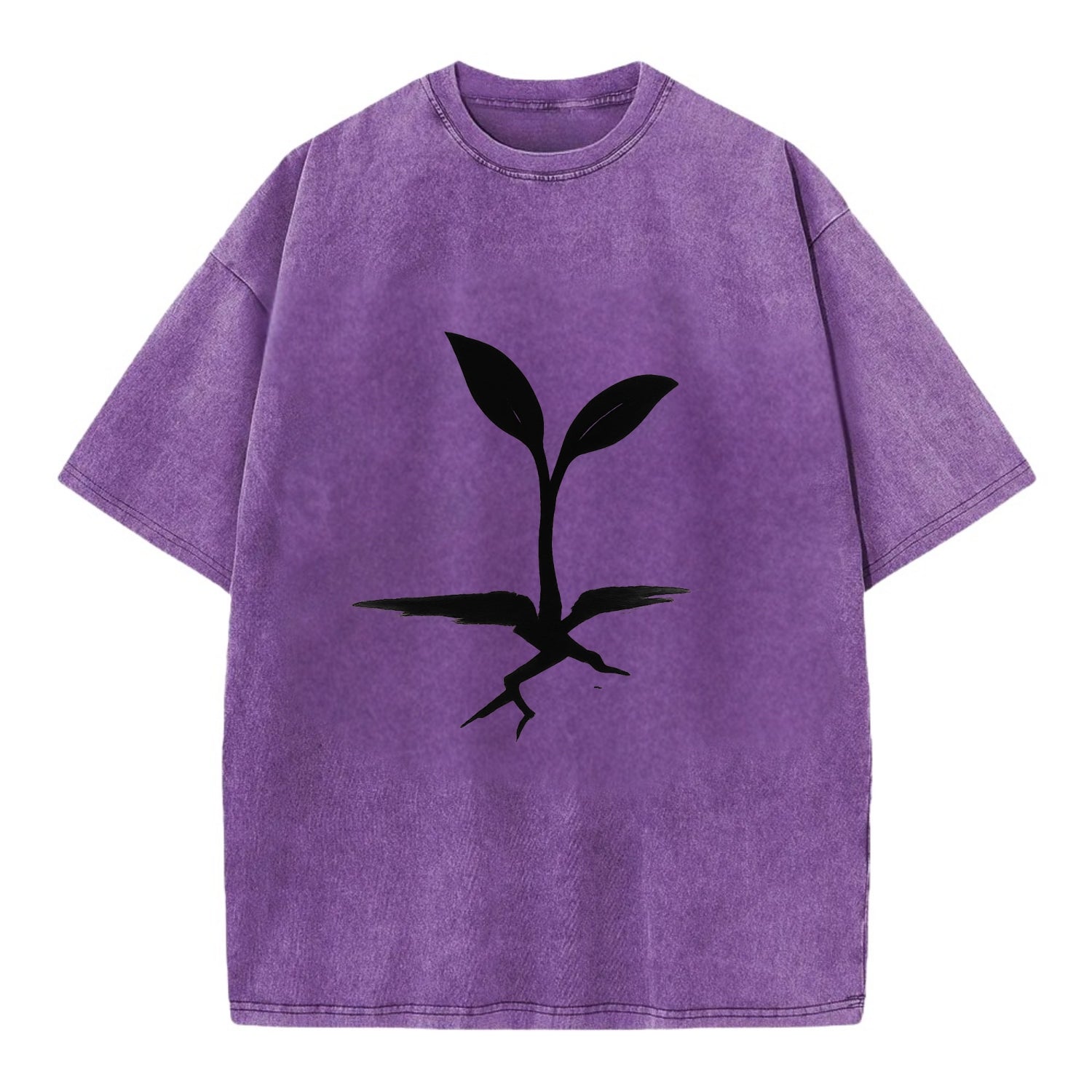 Seedling breaking through concrete - persistence ink brushstrokes - Vintage T-shirt - Purple