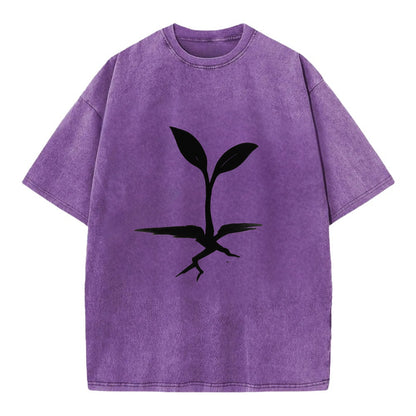 Seedling breaking through concrete - persistence ink brushstrokes - Vintage T-shirt - Purple