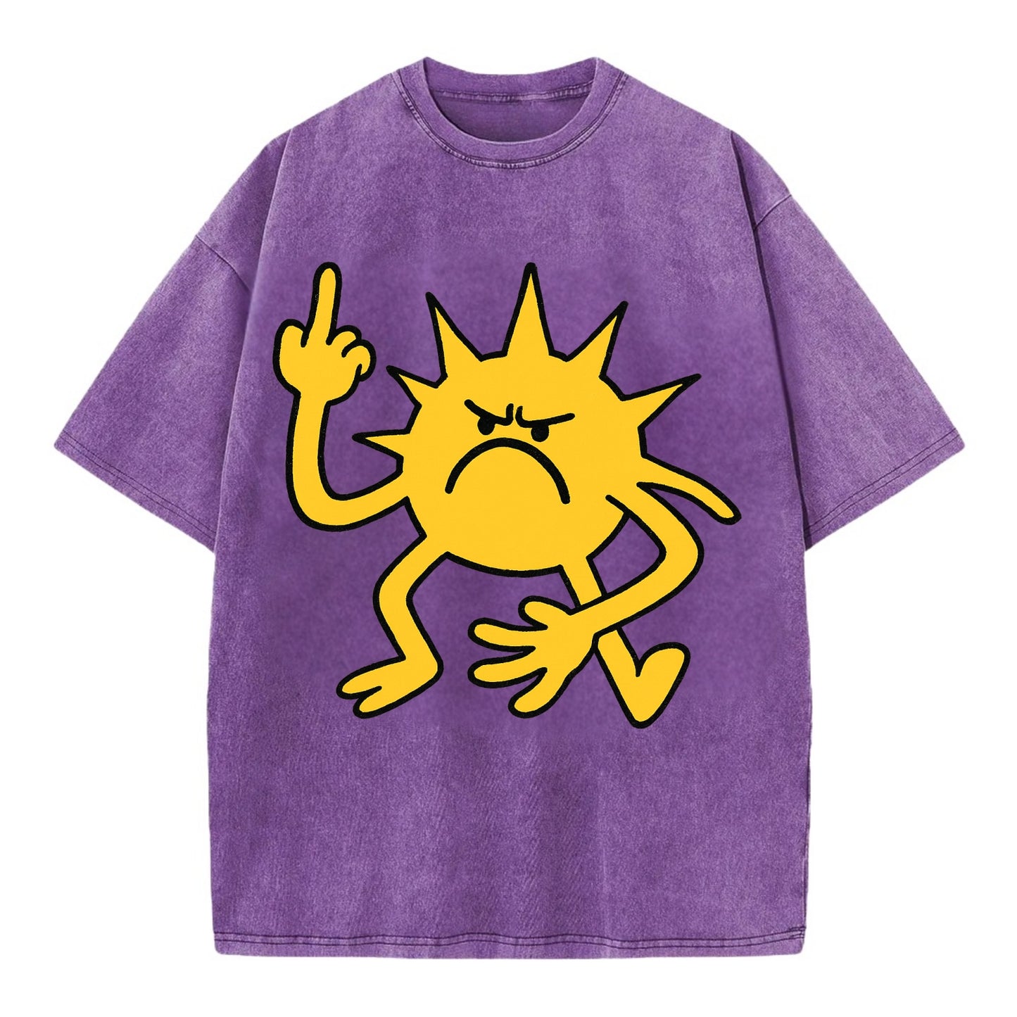 MORNINGS ARE PUNISHMENT | Grumpy sun with middle finger - Vintage T-shirt - Purple