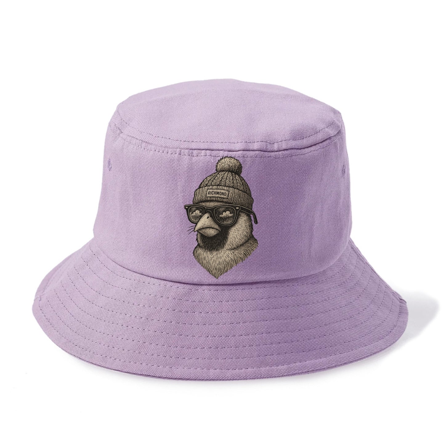 Virginia Cardinal wearing Richmond beanie with pom pom and wayfarer sunglasses - Bucket Hat - Purple