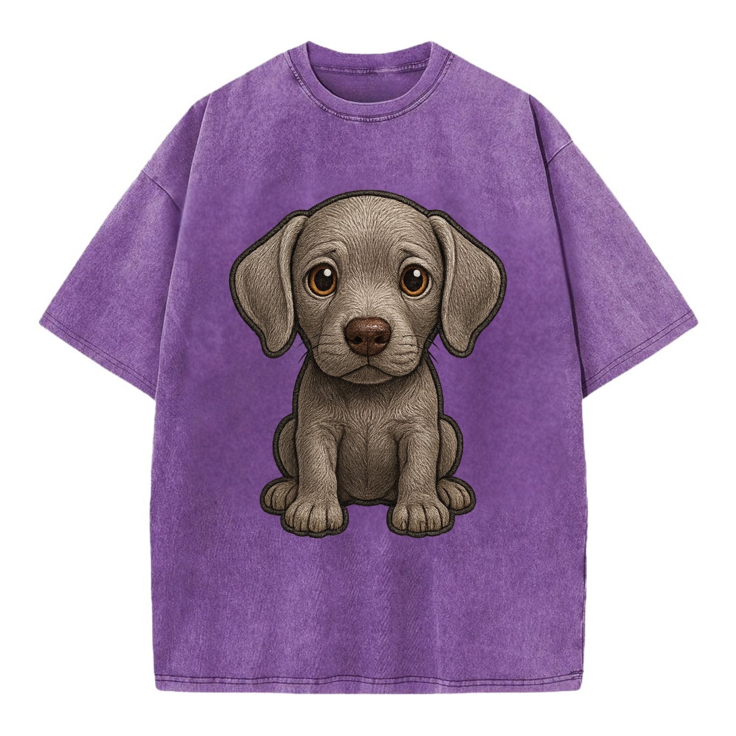 Baby Weimaraner Puppy - silver-gray coat, amber eyes, sleek body, front-facing, - Vintage T-shirt - Purple