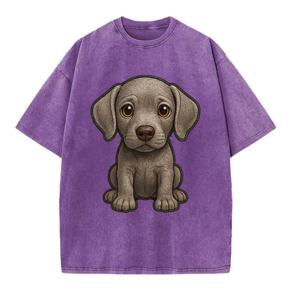 Baby Weimaraner Puppy - silver-gray coat, amber eyes, sleek body, front-facing, - Vintage T-shirt - Purple