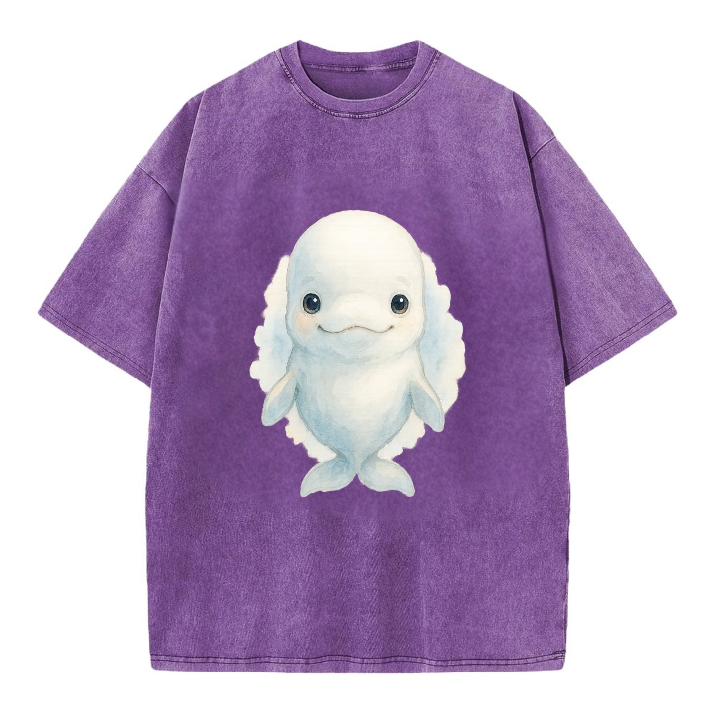 Baby Beluga Whale - pure white, rounded forehead, small eyes with big - Vintage T-shirt - Purple