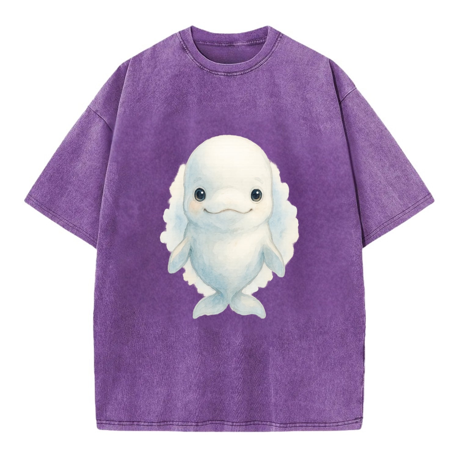 Baby Beluga Whale - pure white, rounded forehead, small eyes with big - Vintage T-shirt - Purple