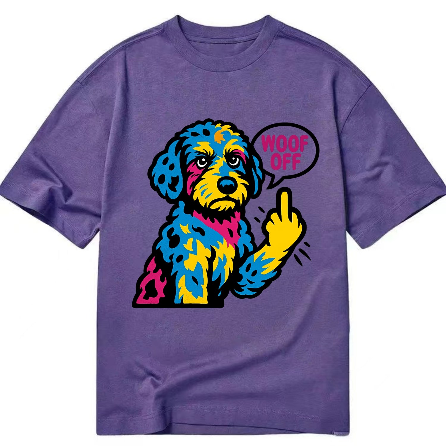 Aussiedoodle with merle patches and curly coat, playful smart paw raised - Classic T-shirt - Purple