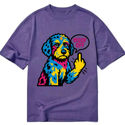 Aussiedoodle with merle patches and curly coat, playful smart paw raised - Classic T-shirt - Purple