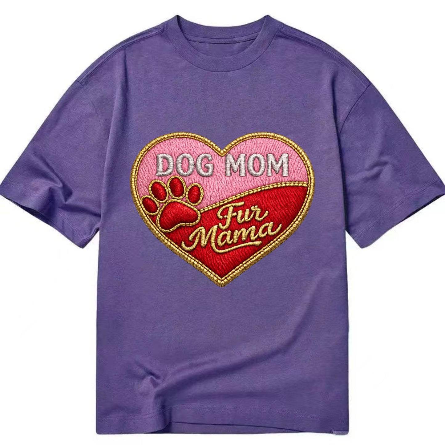DOG MOM HEART - heart with paw print in pink and red , fur mama - Classic T-shirt - Purple