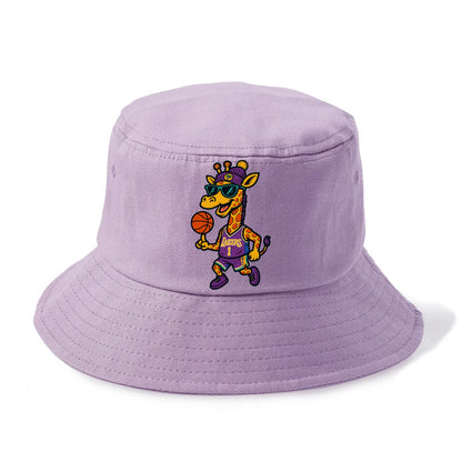 California Giraffe wearing Lakers beanie with palm tree patch and wayfarer sunglasses - Bucket Hat - Purple