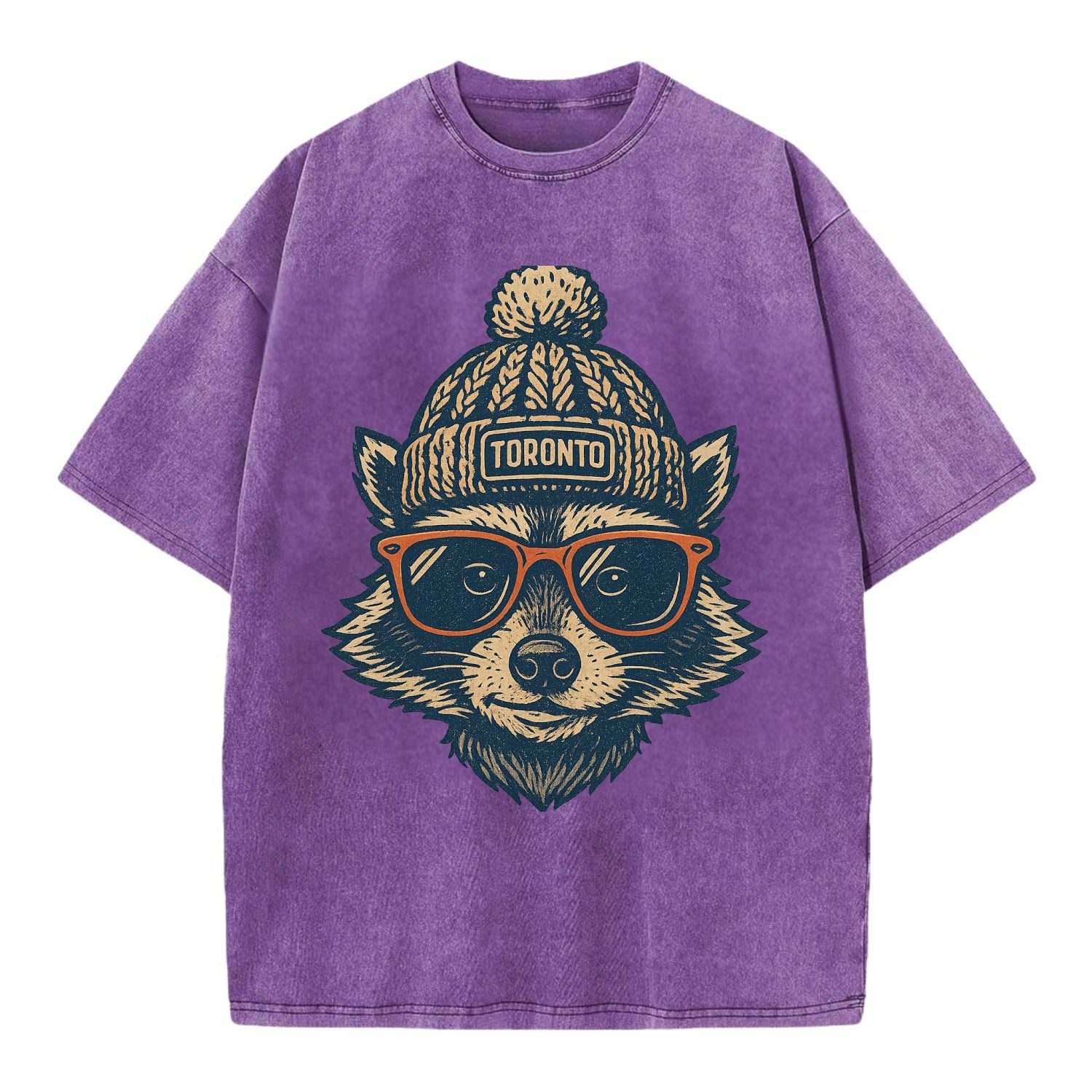Toronto Raccoon wearing Toronto beanie w - Vintage T-shirt - Purple
