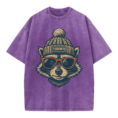 Toronto Raccoon wearing Toronto beanie w - Vintage T-shirt - Purple