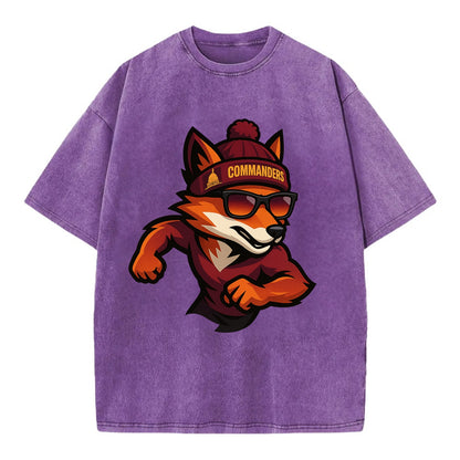 Washington Fox wearing Commanders beanie with Capitol patch and wayfarer - Vintage T-shirt - Purple