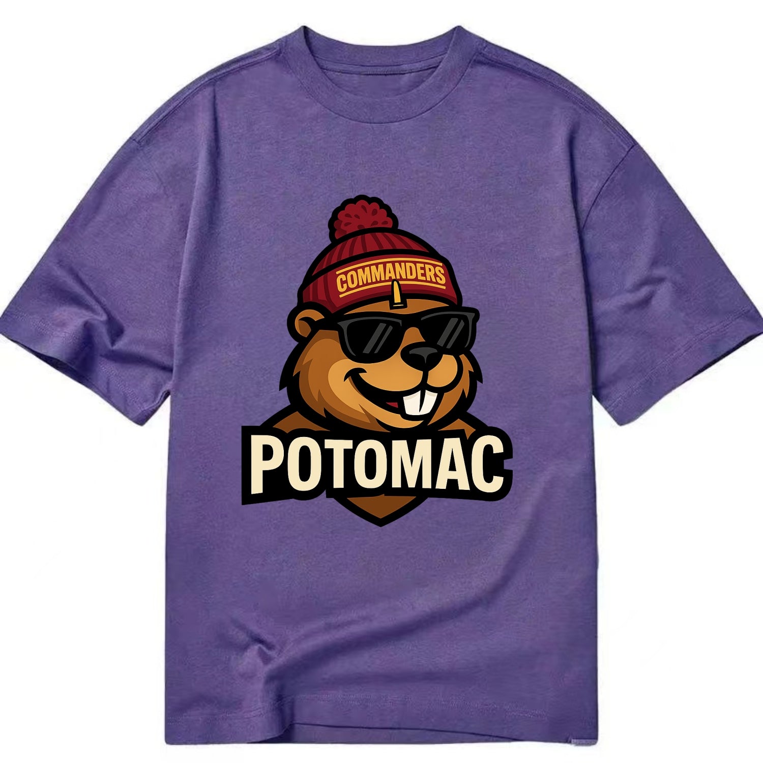 Potomac Beaver wearing Commanders beanie with monument patch and wayfarer - Classic T-shirt - Purple