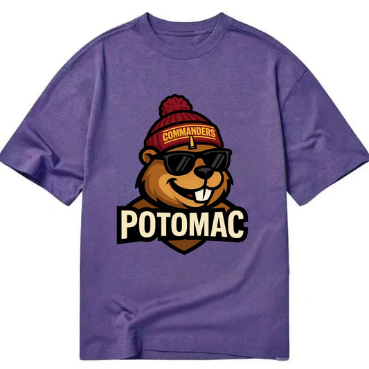 Potomac Beaver wearing Commanders beanie with monument patch and wayfarer - Classic T-shirt - Purple