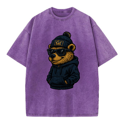 Berkeley Bear wearing Cal beanie with script patch - Vintage T-shirt - Purple