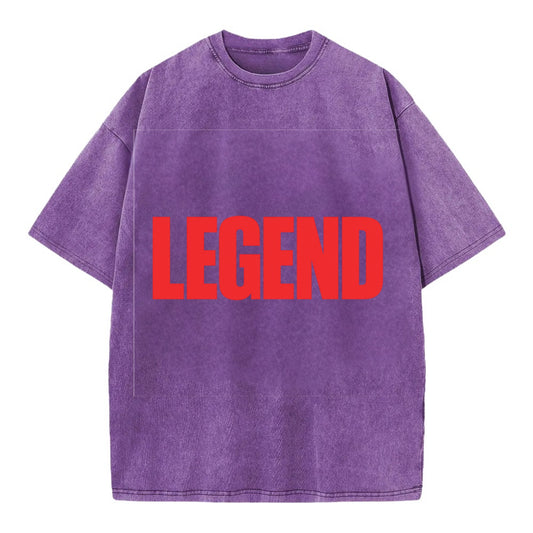 Bold typography design - "LEGEND" - remarkable person, iconic status - Vintage T-shirt - Purple
