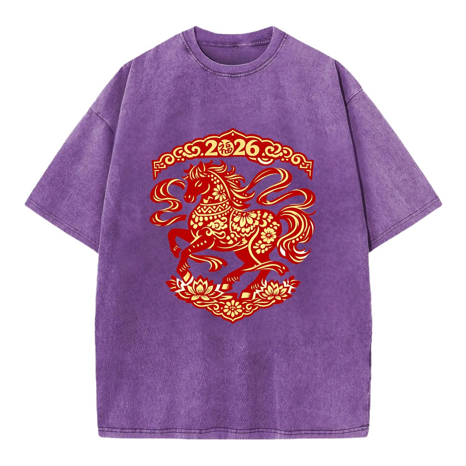 DANCING HORSE | Elegant prancing horse in motion | Graceful curved pose | - Vintage T-shirt - Purple