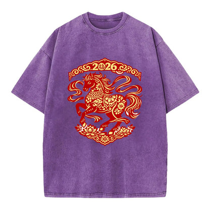 DANCING HORSE | Elegant prancing horse in motion | Graceful curved pose | - Vintage T-shirt - Purple