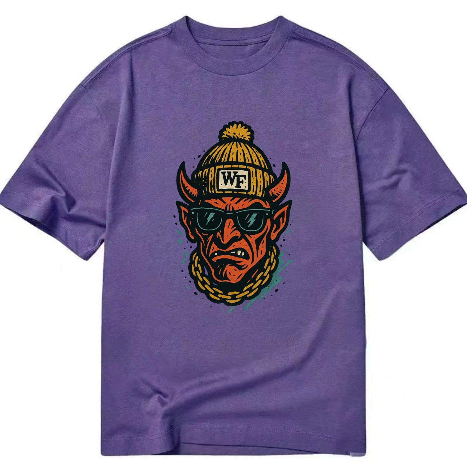 Winston-Salem Demon wearing Wake Forest beanie with WF patch - Classic T-shirt - Purple