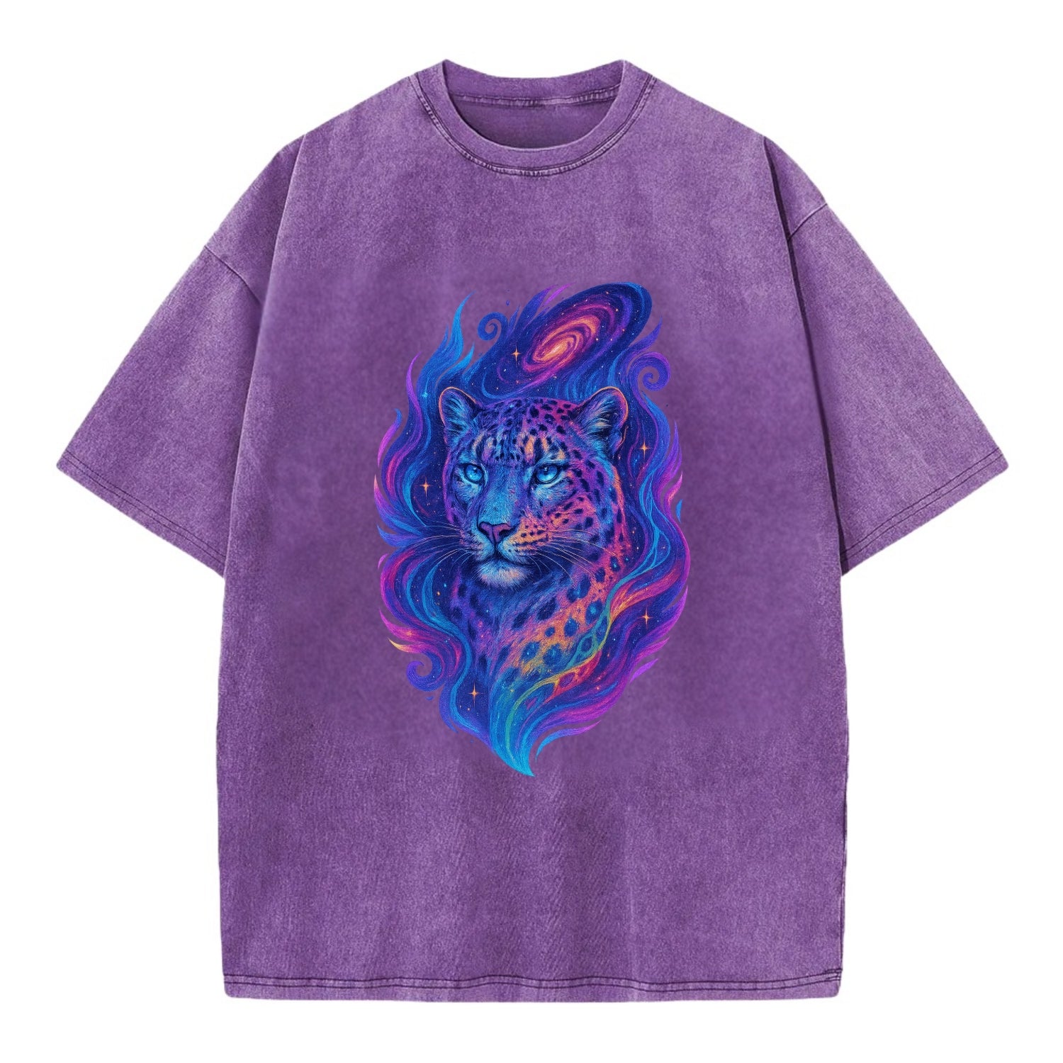 Majestic snow leopard with rainbow gradient spots, crystalline flowing patterns, - Vintage T-shirt - Purple