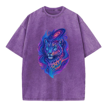Majestic snow leopard with rainbow gradient spots, crystalline flowing patterns, - Vintage T-shirt - Purple