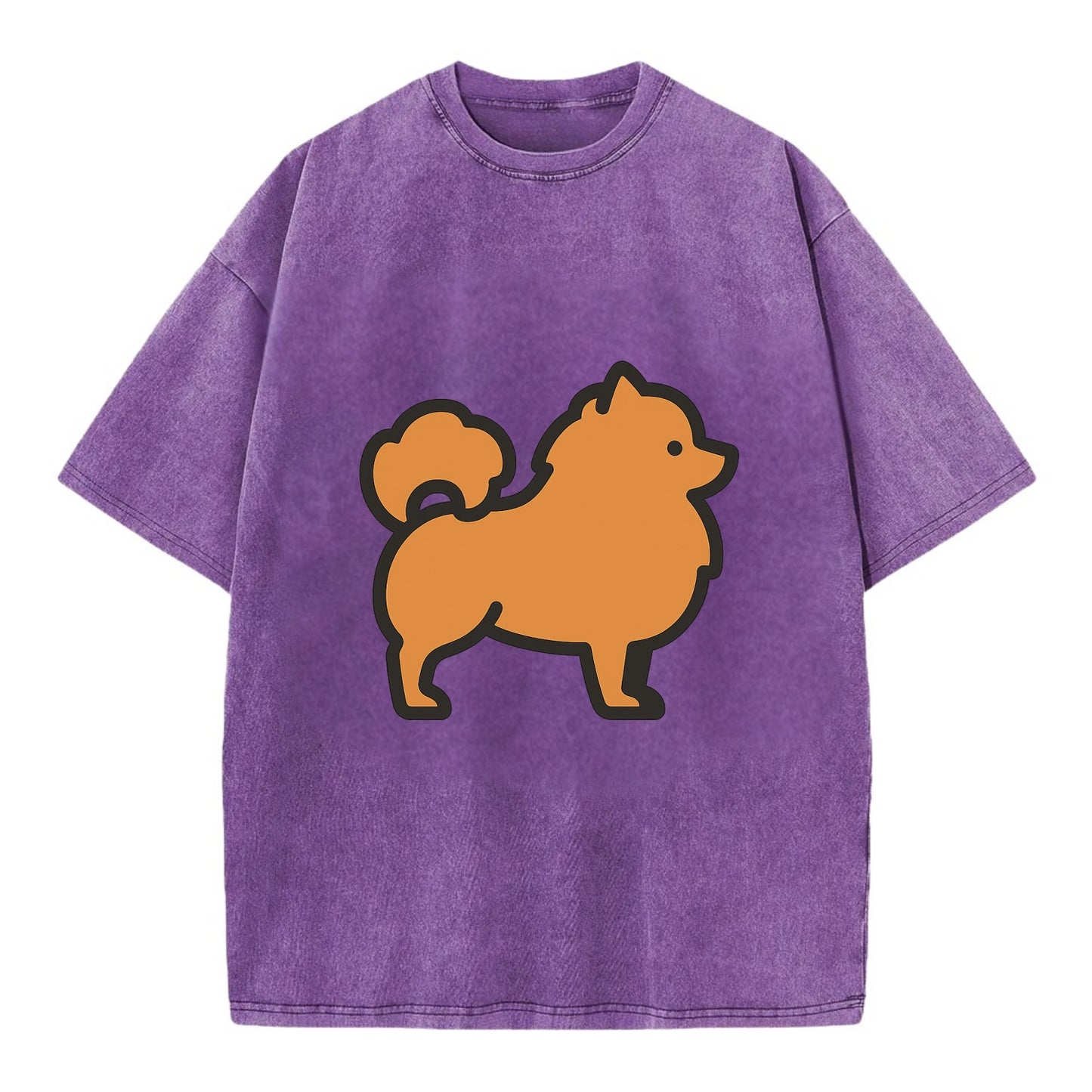 Pomeranian - Orange fluffy flat side profile - Vintage T-shirt - Purple