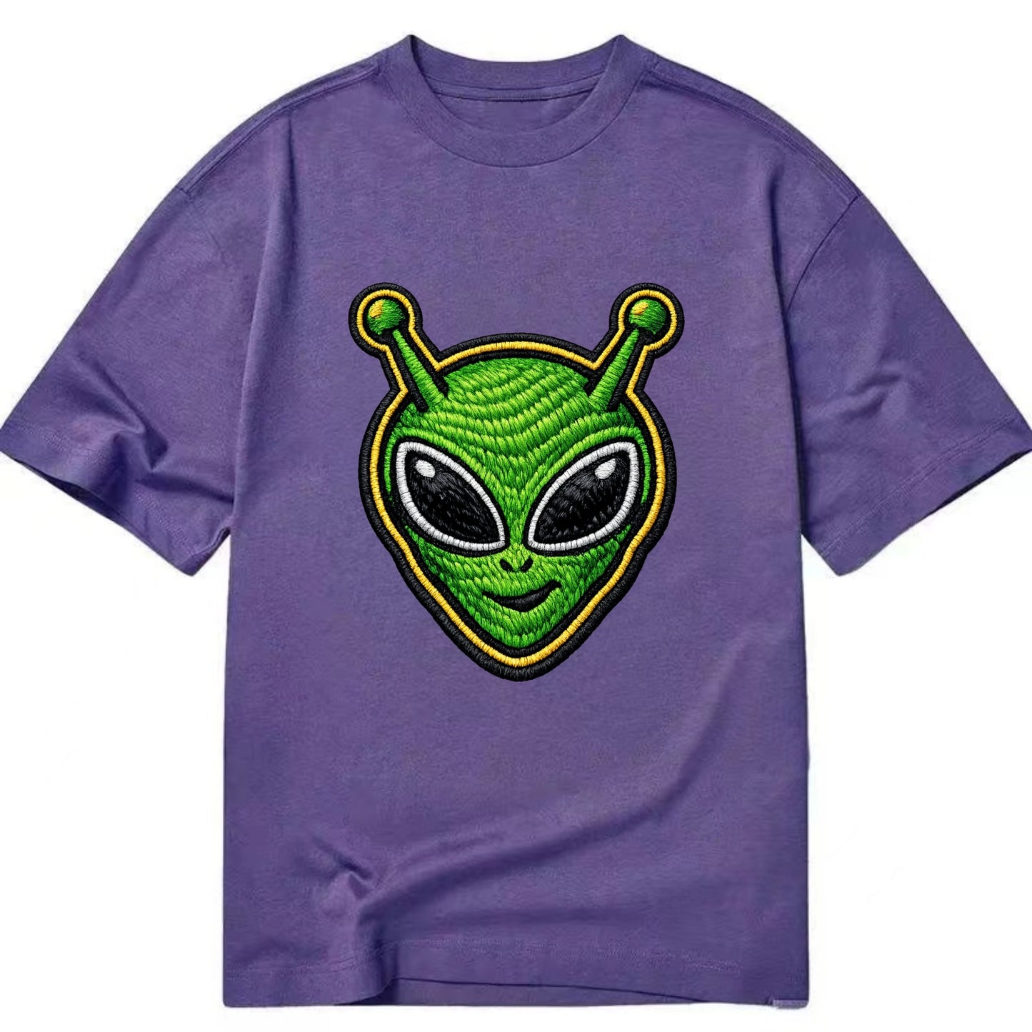 ALIEN MARTIAN - green alien with antenna in green , little green man - Classic T-shirt - Purple